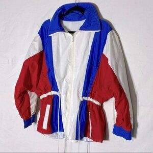 Vintage Red White Blue Long Windbreaker Jacket XL